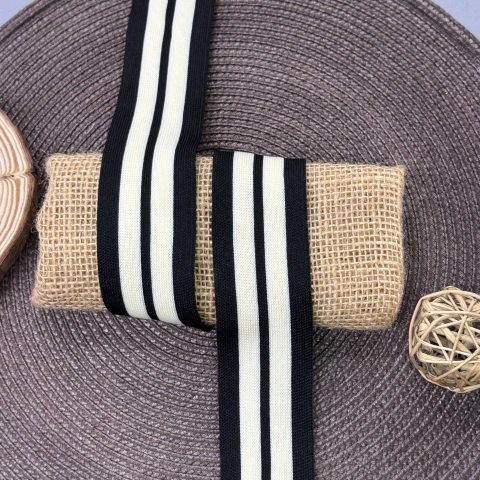 Лампас трикотажний D#8 4 см (50 м), чорний+молочний