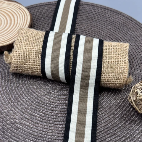 Лампас трикотажний 4 см (40 м), чорний+білий+бежевий