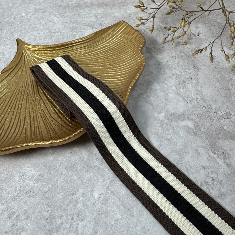 Лампас трикотажний 4 см «5 ліній»(50 м), темний шоколад+чорний