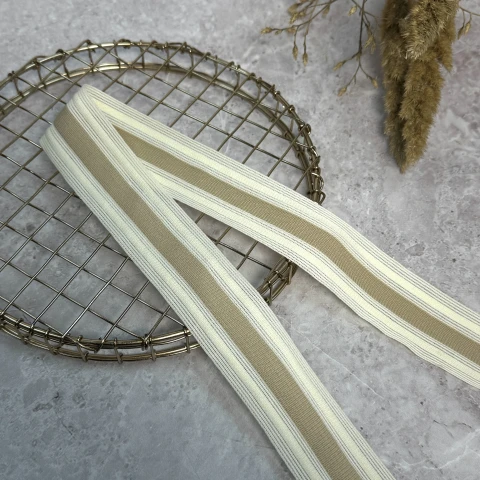 Лампас трикотажний 4 см "Urban Edge" (50 м), бежевий+молочний