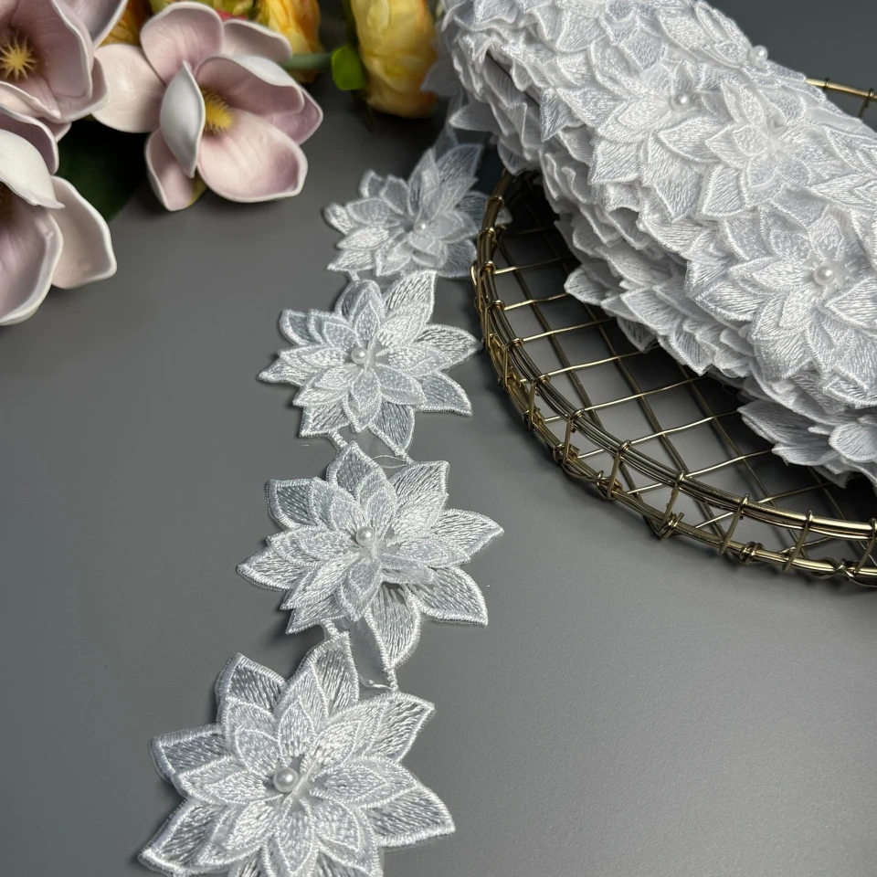 Мереживо поліестер 3D МD099 (10 ярдів/9.1 м.), білий