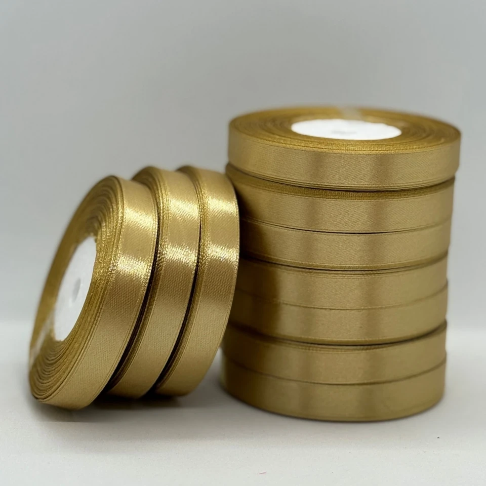 Стрічка атласна 1.2 см (10*36 ярдів), 186 золото