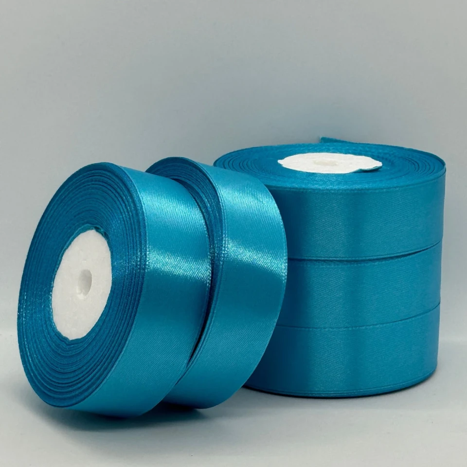 Стрічка атласна 2.5 см (5*36 ярдів), 20 синій бірюза