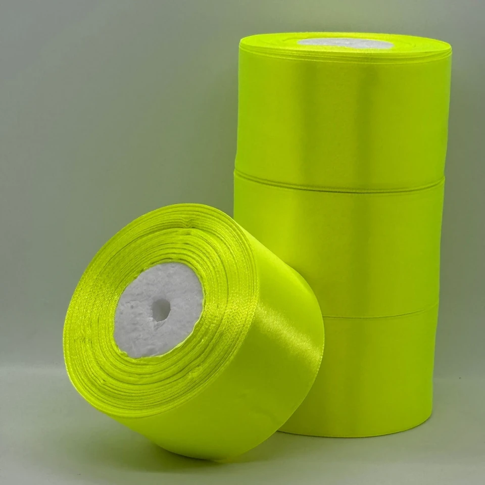 Стрічка атласна 5 см (4*36 ярдів), 58 неон жовтий