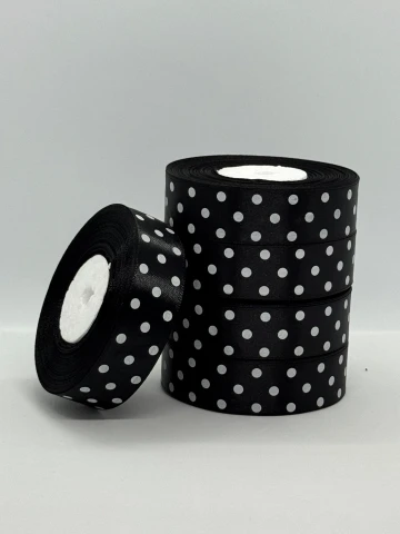 Лента атласная в горошек 2.5 см (5*36 ярдов), 39 черный + белый