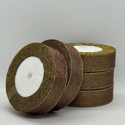 Тасьма парчева 2,5 см (5*25 ярдів/22,75 м.), 46 баклажан + золото