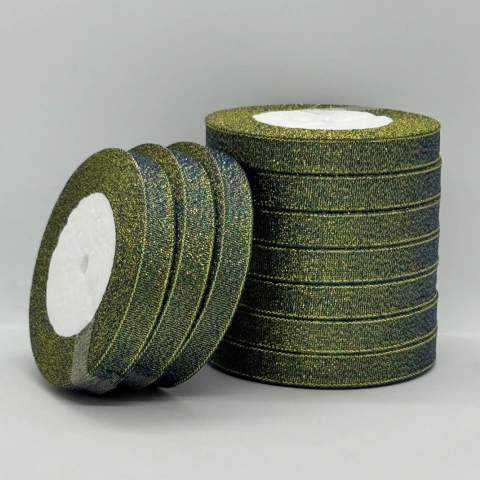 Тасьма парчева 1,2 см (10*25 ярдів/22,75 м.), 40 сосновий + золото