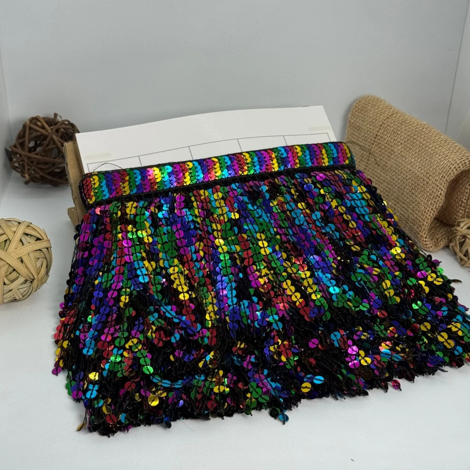 Бахрома танцювальна з паєтками 16 см (10 ярдів/9,14 м.), 14 кольоровий чорний