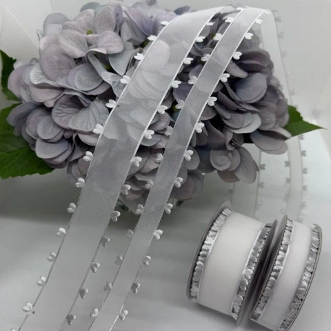 Стрічка декоративна з сердечками 4 см (5*20 ярдів/18,28 м.), срібло+білий