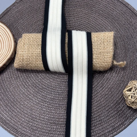 Лампас трикотажний D#4 4 см (50 м), C:5 молочний+чорний