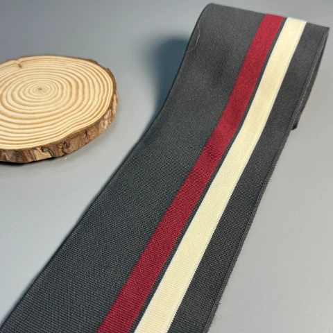 Пояс трикотажний довяз D#4 спорт (8.5см*90 см), темний сірий+червоний+молочний