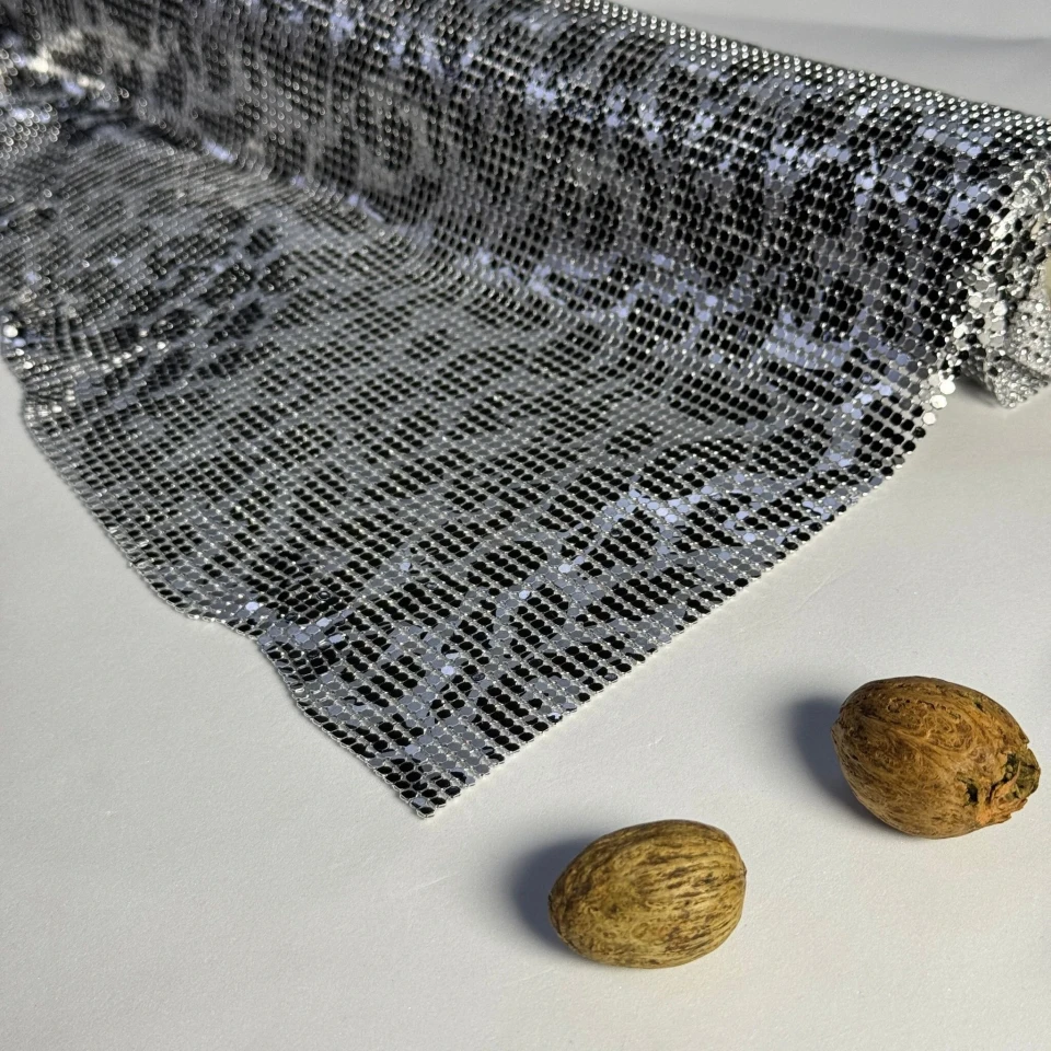 Стрази полотно пришив леопард (45*155 см), срібло