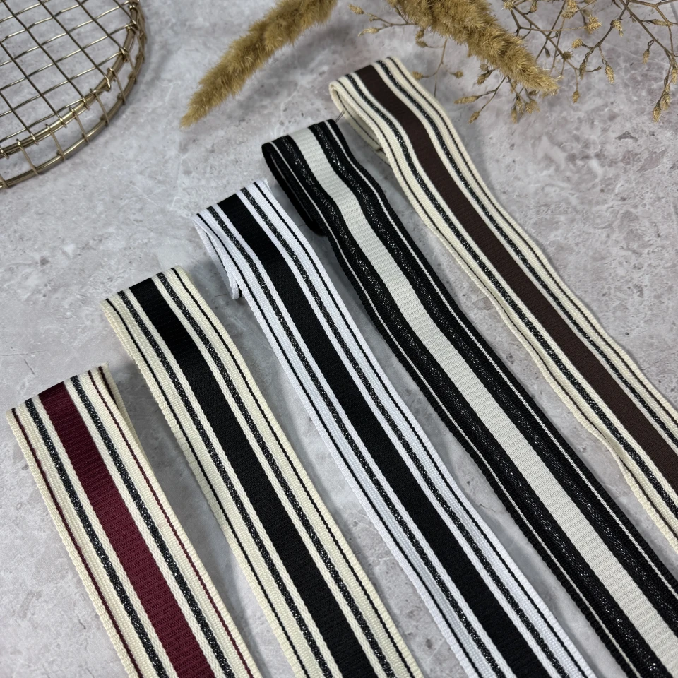 Лампас трикотажний 4 см «Mono Line» (50 м), молочний+чорний