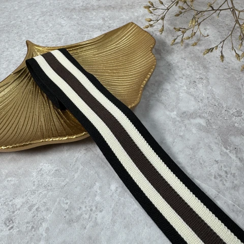 Лампас трикотажний 4 см «5 ліній»(50 м), чорний+темний шоколад