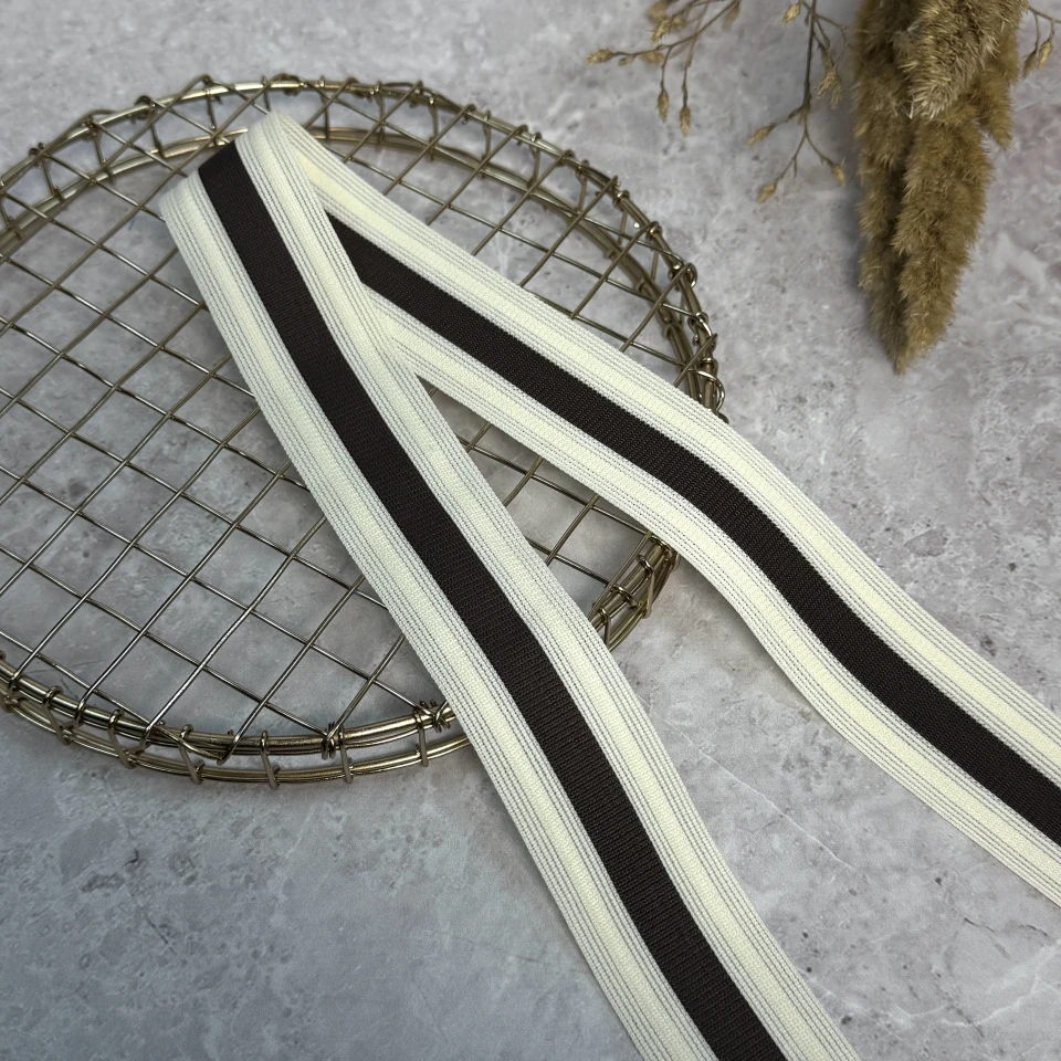 Лампас трикотажний 4 см "Urban Edge" (50 м), коричневий+молочний