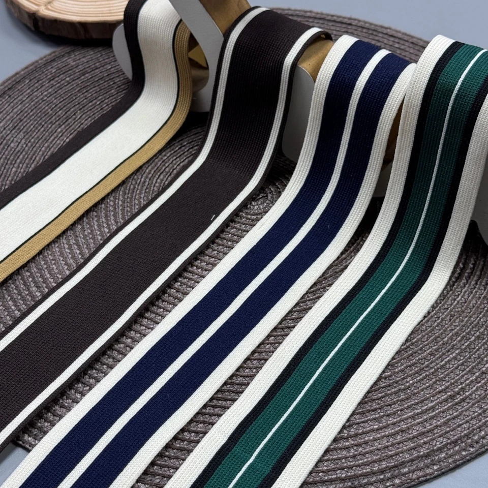 Лампас трикотажний 4 см (40 м), бежевий+білий+чорний