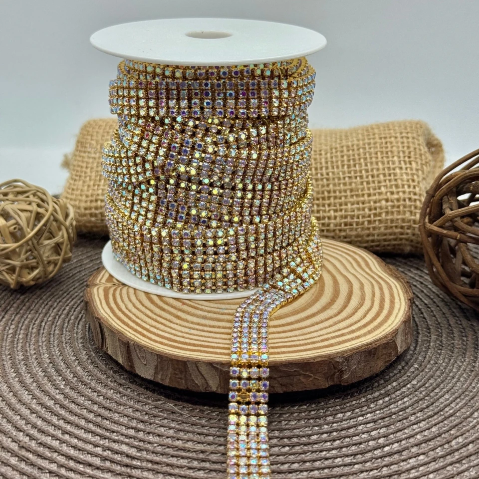 Цепі камні на бабінах ss 12 4 ряда 3 мм (10 ярдів), золото АВ