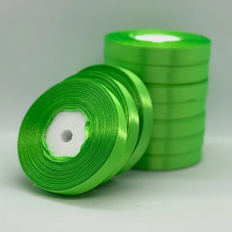 Стрічка атласна 1.2 см (10*36 ярдів), 52 яскраво зелений