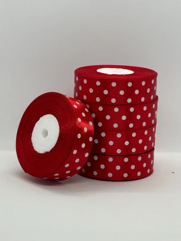 Лента атласная в горошек 2.5 см (5*36 ярдов), 163 красный + белый