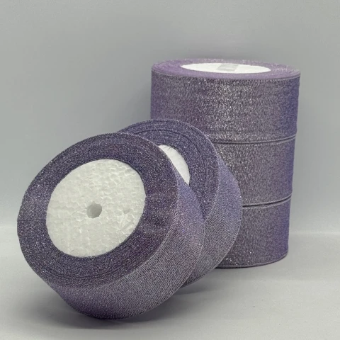 Тасьма парчева 4 см (5*25 ярдів/ 22,75 м.), 21 світлий фіолетовий + срібло