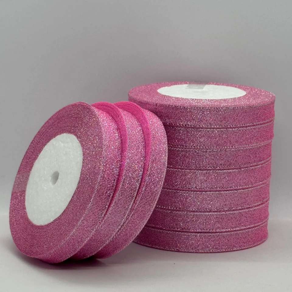 Тасьма парчева 1,2 см (10*25 ярдів/22,75 м.), 45 рожевий + срібло