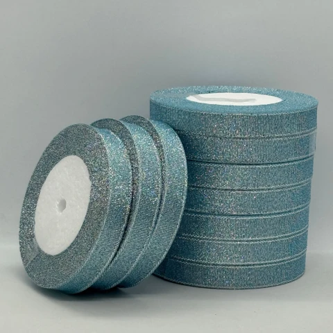 Тасьма парчева 1,2 см (10*25 ярдів/22,75 м.), 70 блакитний + срібло