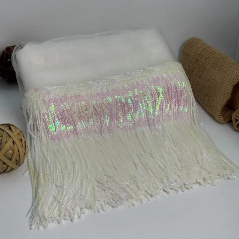 Бахрома танцювальна з паєткою 20 см (10 ярдів/9,14 м.), 32 білий перламутр