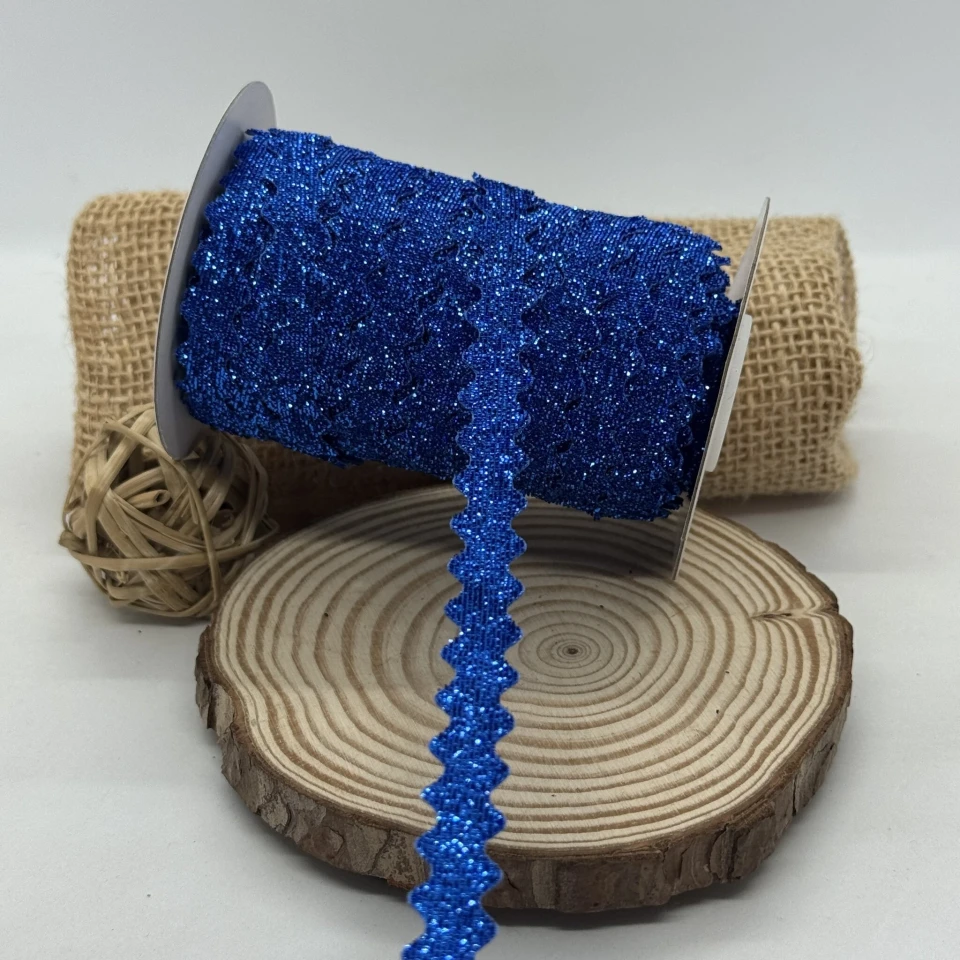 Стрічка вюнчик оксамитовий парча люрекс 1 см (25 ярдів/22,75 м.), 01 електрик