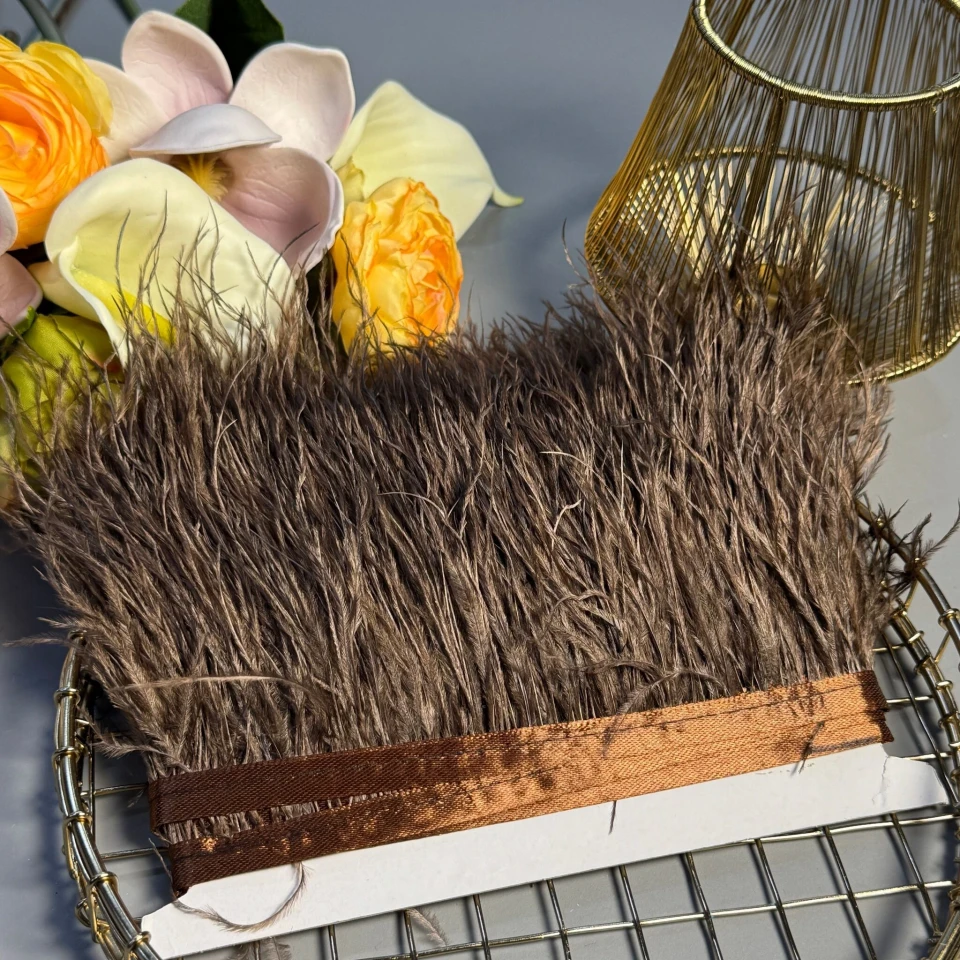 Перья на тесьме 7-10 см (10 метров), коричневый