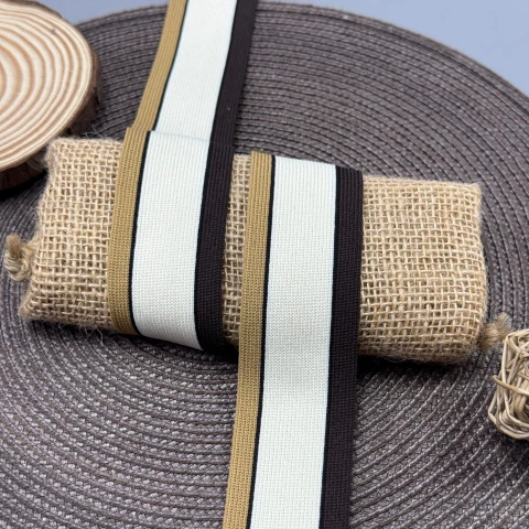 Лампас трикотажний 4 см (40 м), коричневий+білий+бежевий