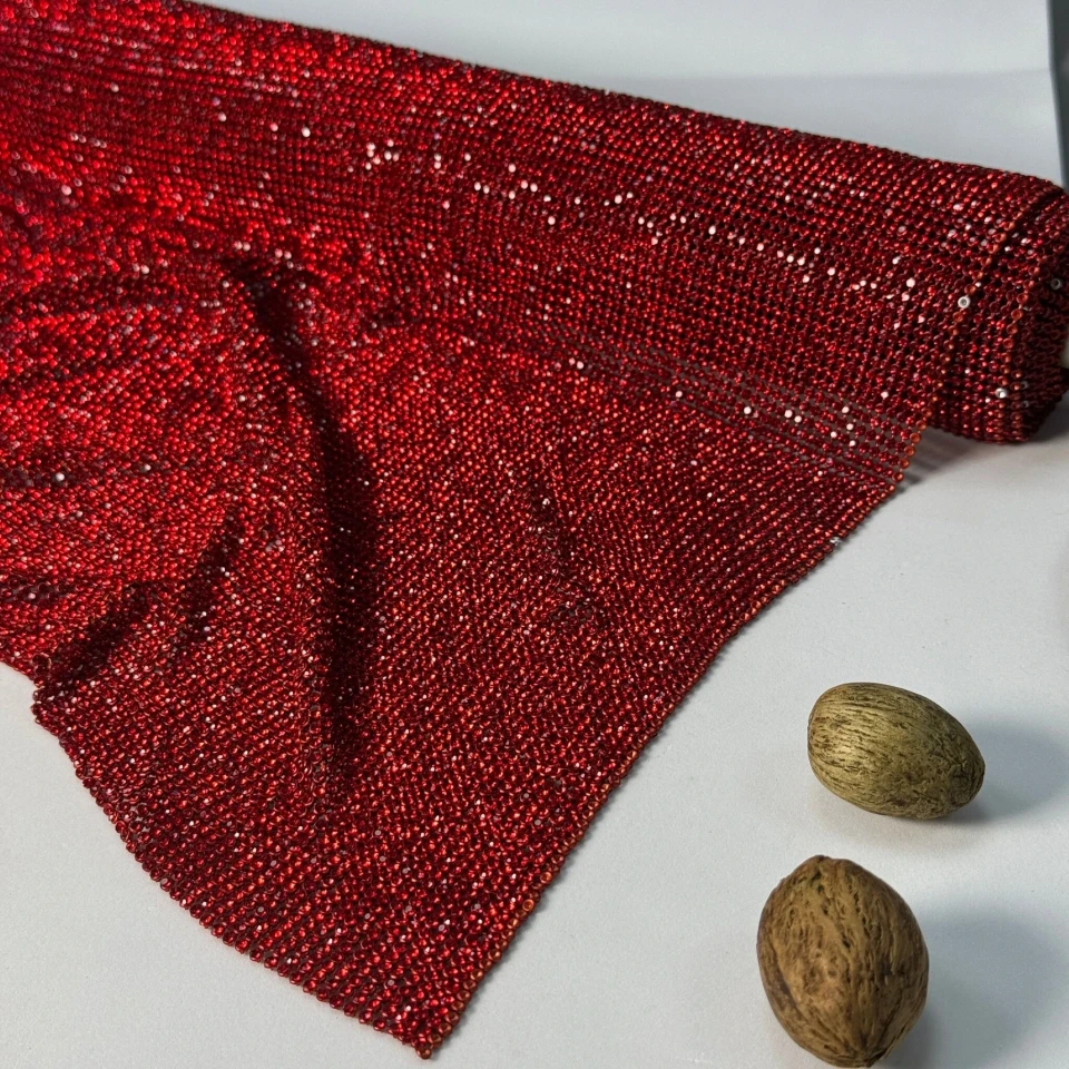 Стрази полотно пришив (36*120 см), червоний RED