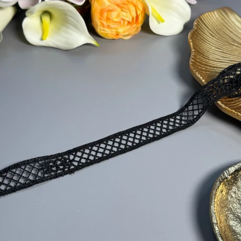 Мереживо поліестер ВВ601841 2,5 см.(30 ярдів/27.3 м.), чорний