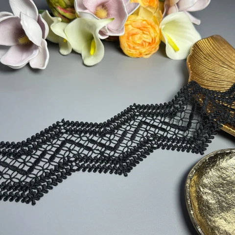 Мереживо поліестер ВВ302652 8,5 см.(15 ярдів/13.5 м.), чорний