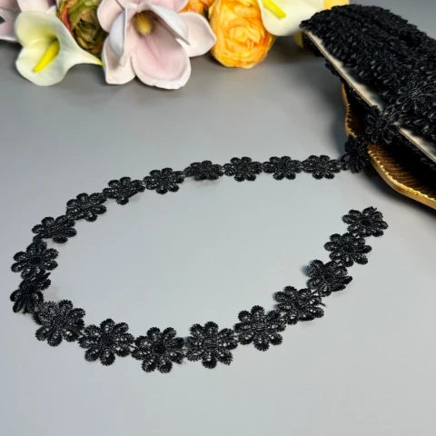 Мереживо поліестер ВВ102551а 2,5 см(30 ярдів/27.3 м.), 39 чорний