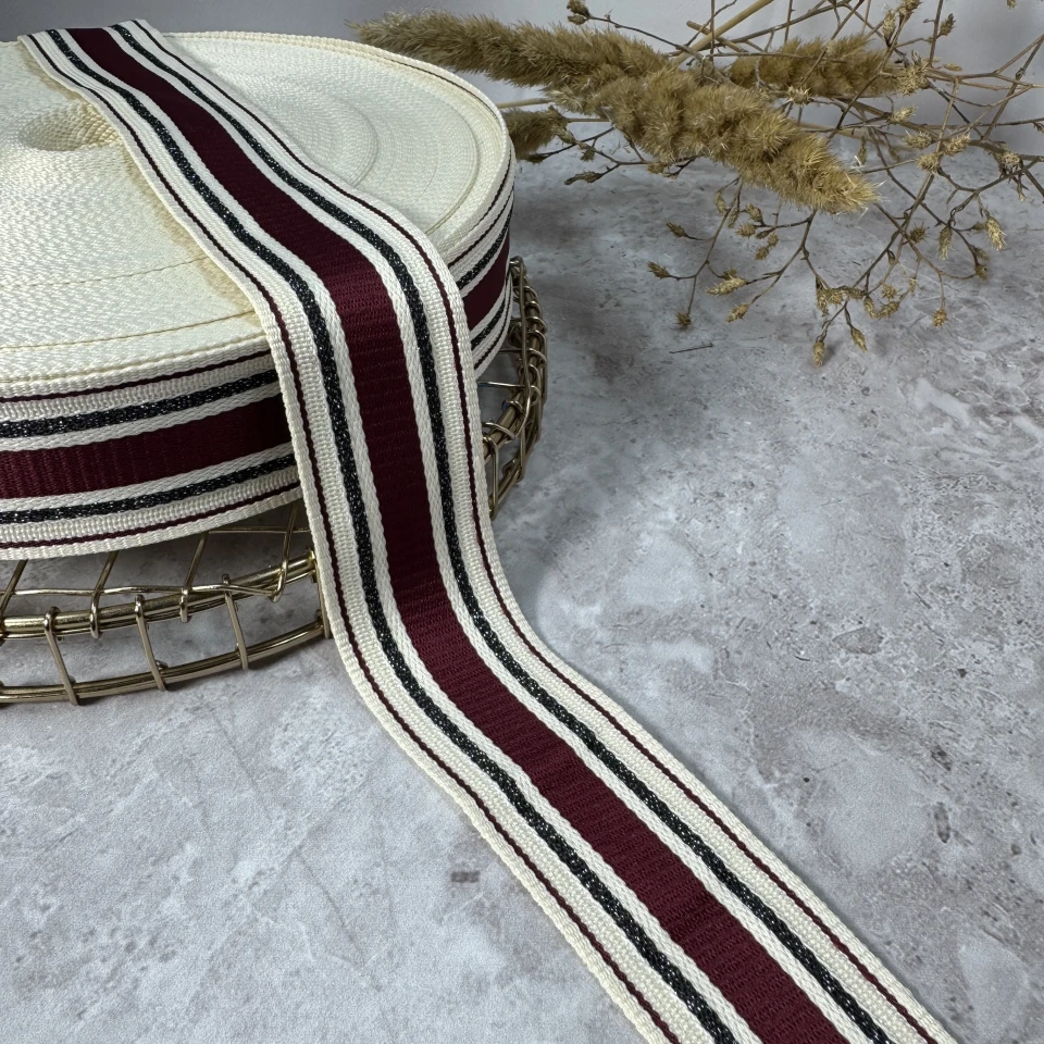 Лампас трикотажний 4 см «Mono Line» (50 м), бордо+молочний