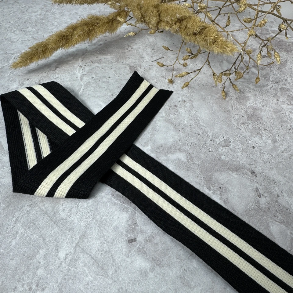 Лампас трикотажний Спорт 4 см (45 м), D:2 чорний+білий