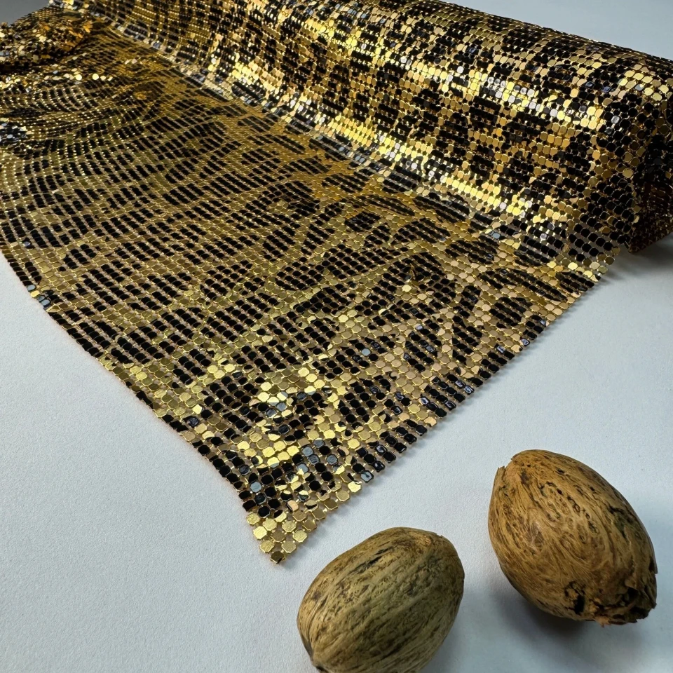 Стрази полотно пришив леопард (45*155 см), золото