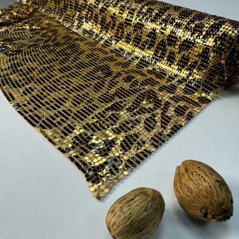 Стрази полотно пришив леопард (45*155 см), золото