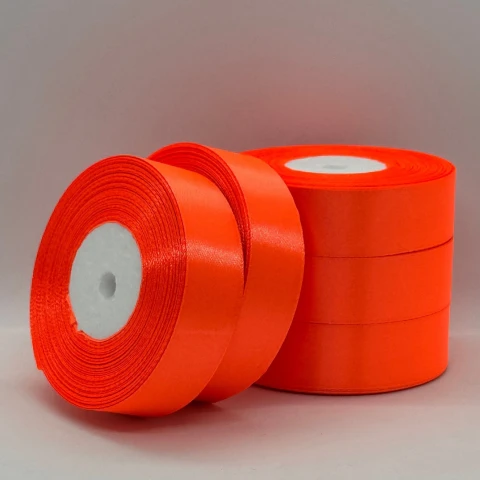 Стрічка атласна 2.5 см (5*36 ярдів), 23 неон помаранчевий