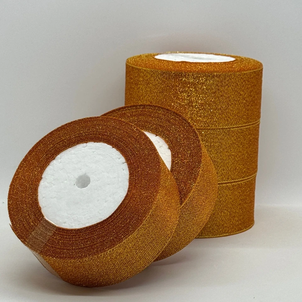 Тасьма парчева 4 см (5*25 ярдів/ 22,75 м.), 24 помаранчевий + золото