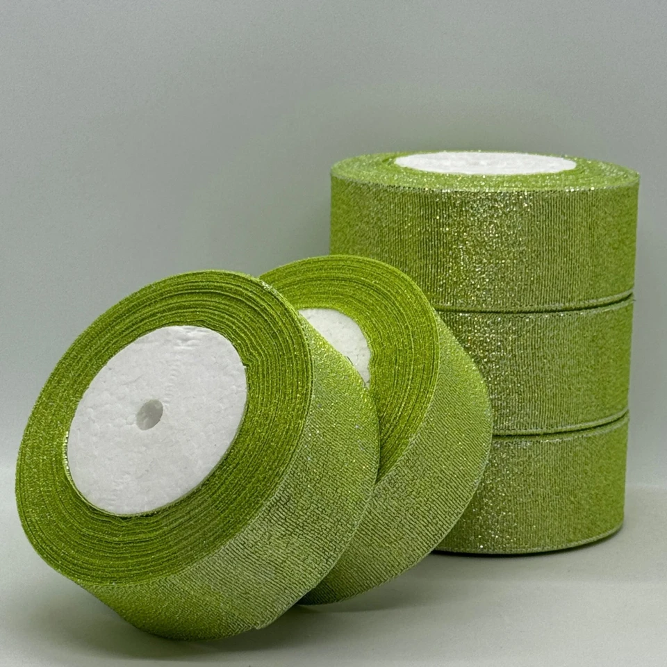 Лента парчовая 4 см (5*25 ярдов/ 22,75 м.), 95 салатовый + серебро