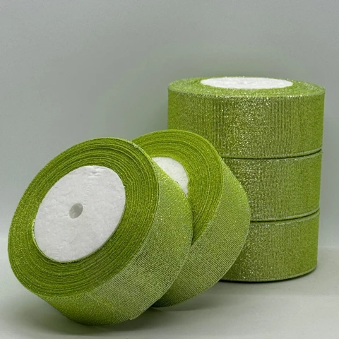 Тасьма парчева 4 см (5*25 ярдів/ 22,75 м.), 95 салатовий + срібло