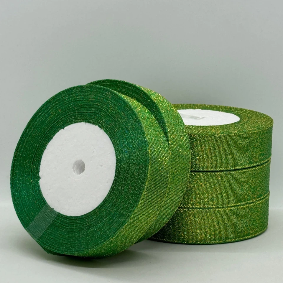 Тасьма парчева 2,5 см (5*25 ярдів/22,75 м.), 19 зелений + золото