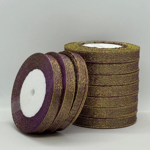 Тасьма парчева 1,2 см (10*25 ярдів/22,75 м.), 46 баклажан + золото