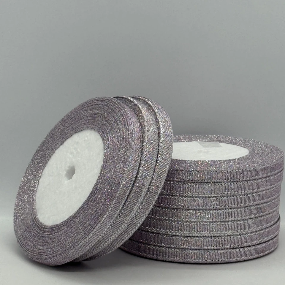 Тасьма парчева 0,6 см (10*25 ярдів/22,75 м.), 119 фіалковий +срібло