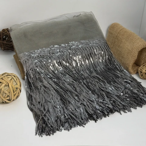 Бахрома танцювальна з паєткою 20 см (10 ярдів/9,14 м.), 3 сірий
