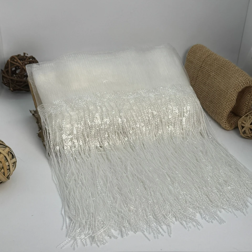 Бахрома танцювальна з паєткою 20 см (10 ярдів/9,14 м.), 23 білий прозорий