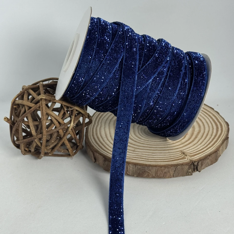 Стрічка оксамитова парча люрекс 1 см (25 ярдів/22,75 м.), 26 темний синій