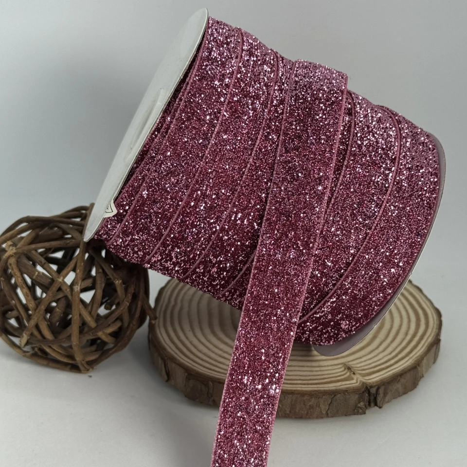Лента бархатная парча люрекс 2 см (25 ярдов/22,75 м.), 18 розовый