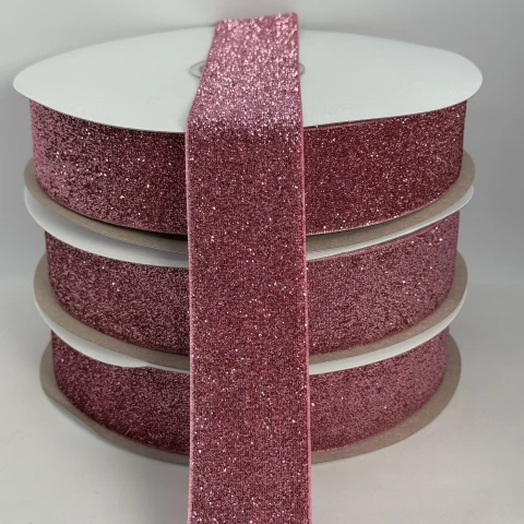 Стрічка оксамитова парча люрекс 3.8 см (25 ярдів/22,75 м.), 18 рожевий